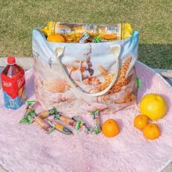 Eco-Friendly Beach Bag: Made from 100% Recycled Ocean Bound Plastic, High-Quality Water-Resistant Fabric, Large Capacity with Zipper Closure, Versatile for Beach, Travel, Shopping, and Daily Use, Featuring Over 100 Unique Copyright-Free Patterns