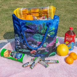 Eco-Friendly Beach Bag: Crafted from 100% Recycled Ocean Bound Plastic, Generous Capacity with Secure Zipper Closure, Versatile for Beach, Travel, Shopping, and Everyday Use, Featuring Over 100 Unique Copyright-Free Patterns