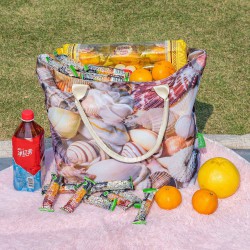 Eco-Friendly Beach Bag: Crafted from 100% Recycled Ocean Bound Plastic, Durable Water-Resistant Fabric, Generous Capacity with Secure Zipper Closure, Versatile for Beach, Travel, Shopping, and Everyday Use, Featuring Over 100 Unique Copyright-Free Patterns